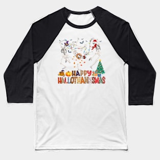 Happy Hallothanksmas Dancing Skeletons Baseball T-Shirt